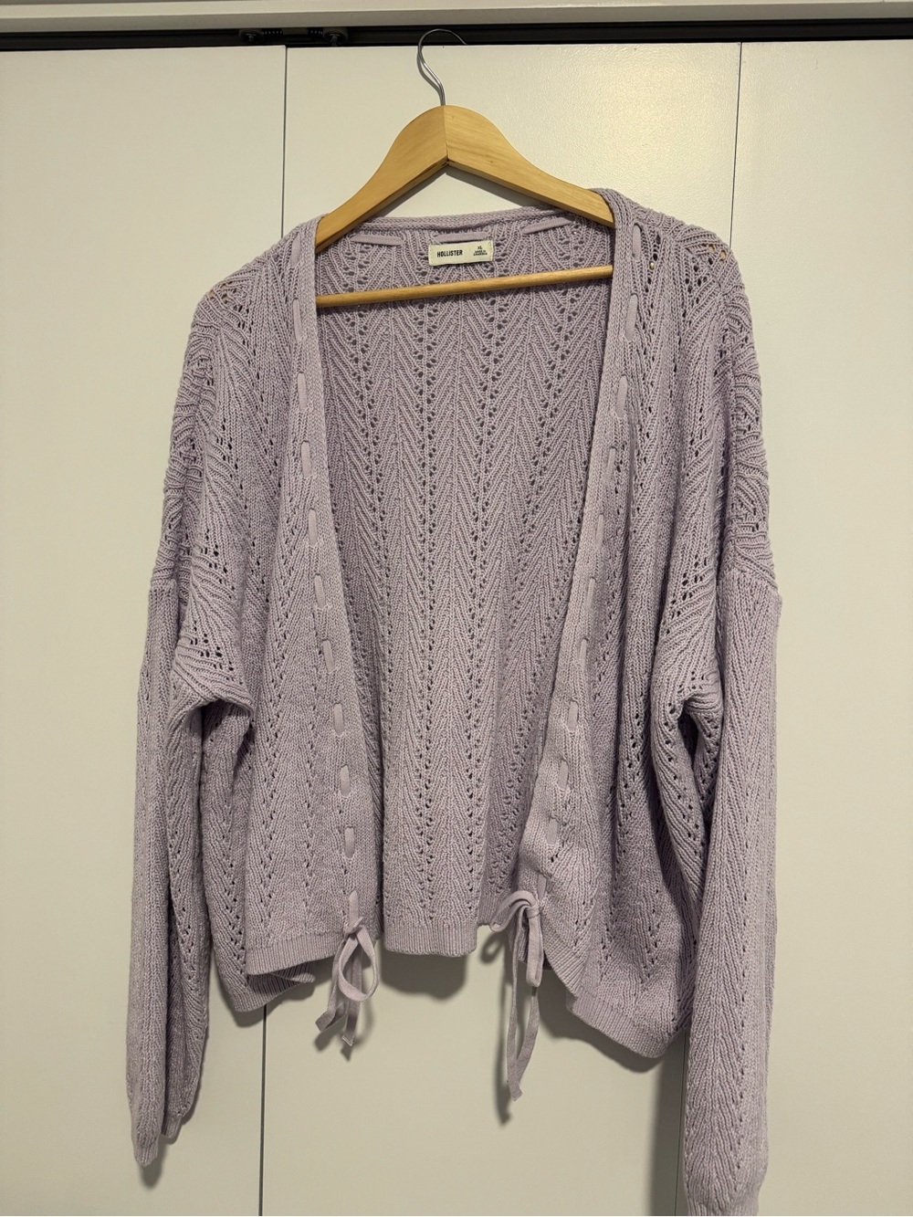 Hollister Lavender Open-Front Knit Cardigan with Tie Detail